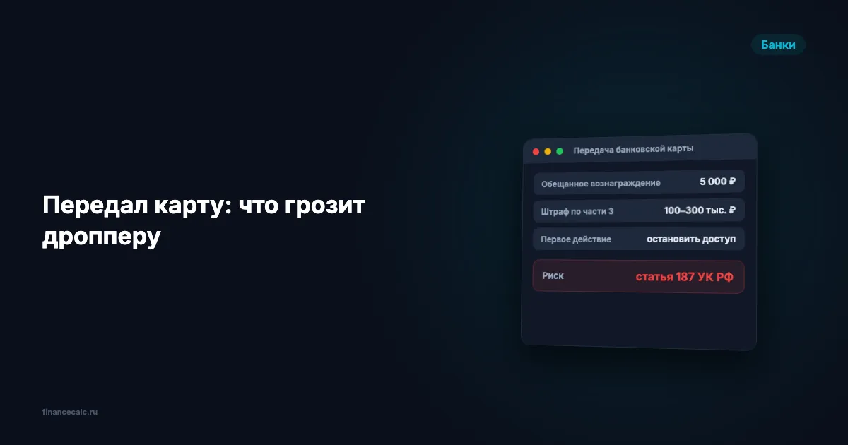 Дроппер и уголовная ответственность: карта за 5 000 ₽ и штраф до 300 000 ₽