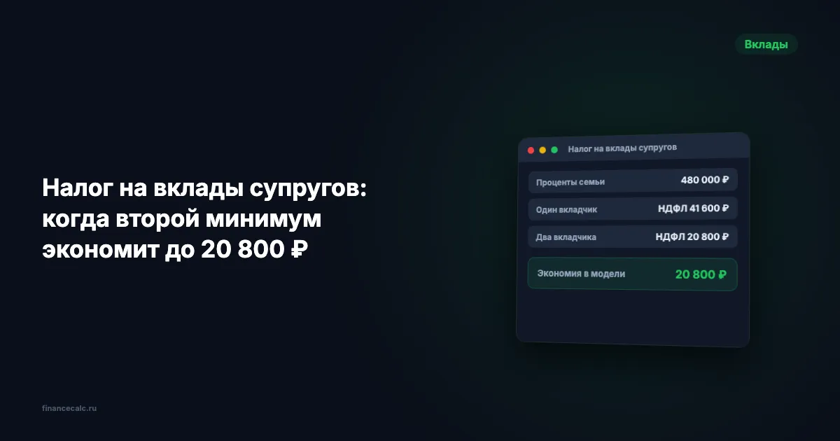 Вклады супругов 2026: кому второй минимум сэкономит до 20 800 ₽, а кому 7 800 ₽