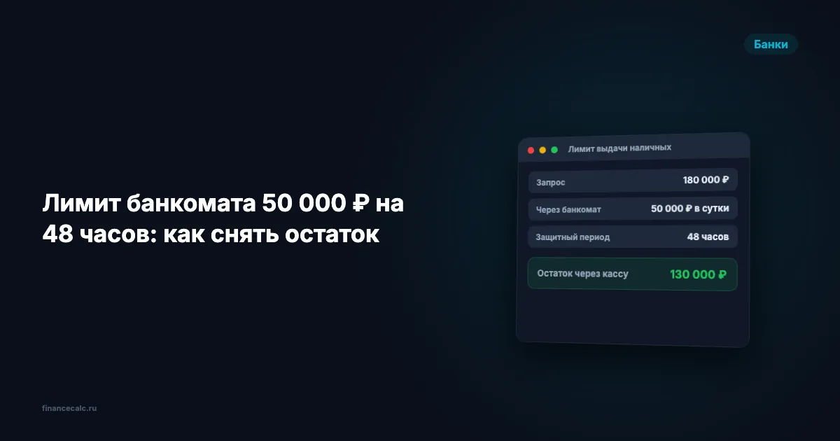 Банкомат не выдаёт больше 50 000 ₽: почему действует лимит на 48 часов и как снять остаток