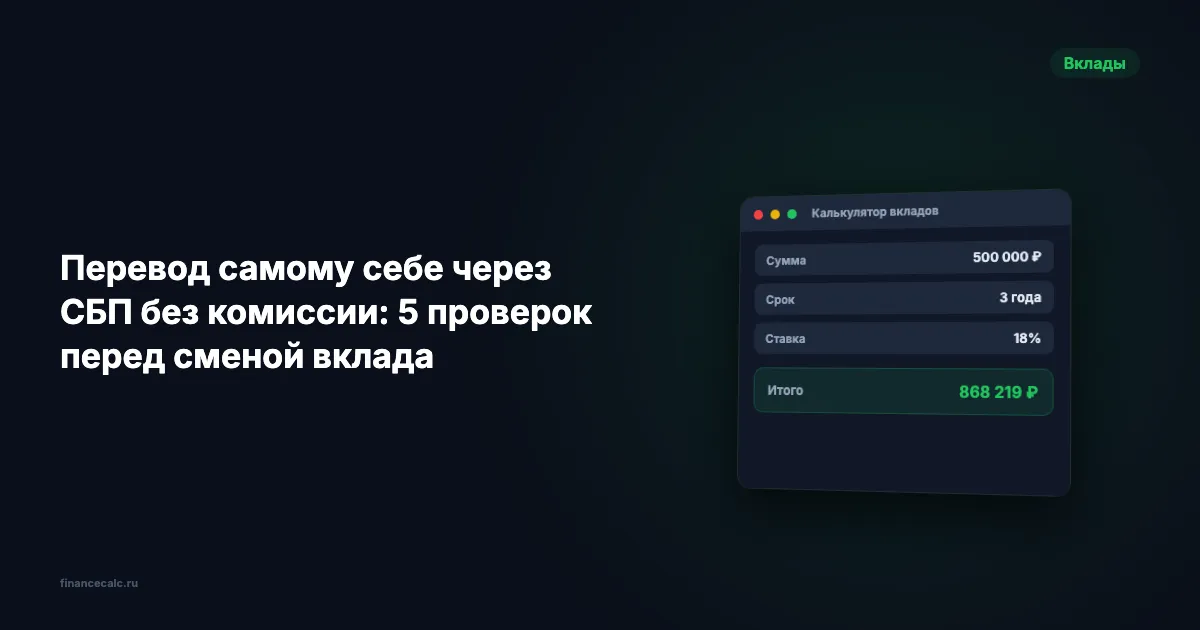 Перевод самому себе через СБП без комиссии: 5 проверок перед сменой вклада