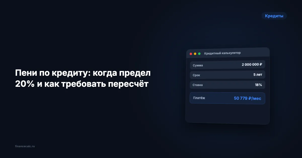 Максимальные пени по кредиту по закону: когда действует предел 20% и как требовать пересчёт
