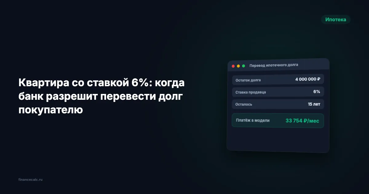 Квартира со ставкой 6%: когда банк разрешит перевести долг покупателю