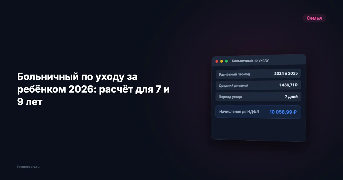 Больничный с ребёнком 7 и 9 лет в 2026: откуда разница до 4 022,79 ₽ за неделю