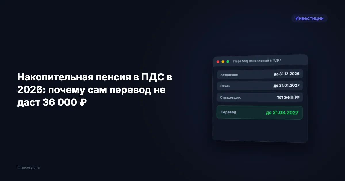 Накопительная пенсия в ПДС в 2026: почему сам перевод не даст 36 000 ₽