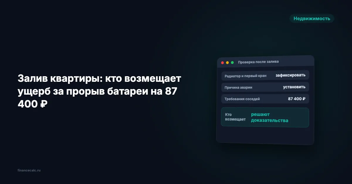 Залив квартиры: кто возмещает ущерб за прорыв батареи на 87 400 ₽