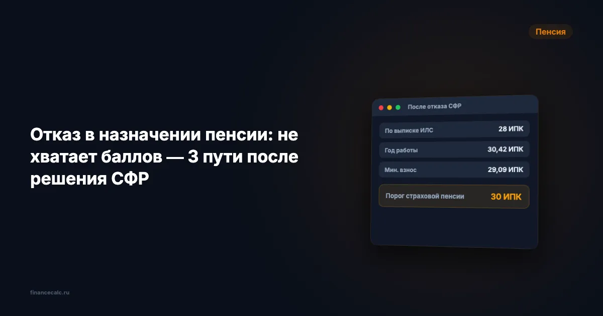 Отказ в пенсии из-за 2 ИПК в 2026: почему взнос 71 525,52 ₽ не закроет дефицит