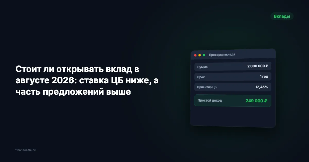 Стоит ли открывать вклад в августе 2026: ставка ЦБ ниже, а часть предложений выше