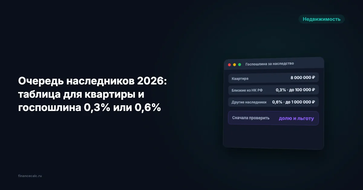 Очередь наследников 2026: таблица для квартиры и госпошлина 0,3% или 0,6%