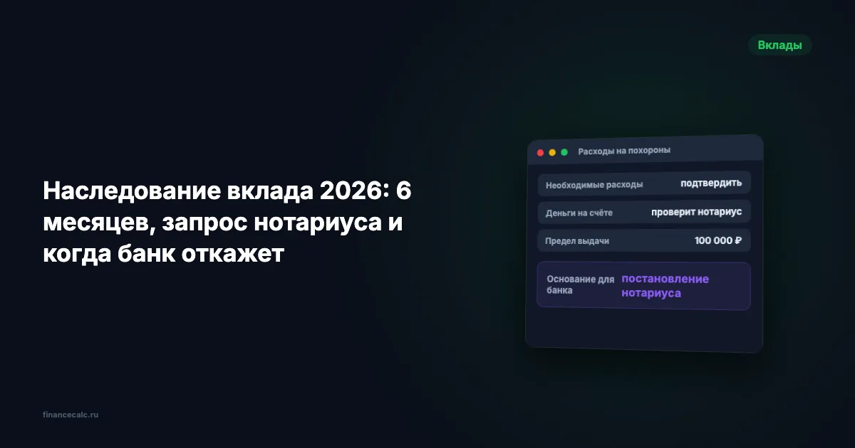 Наследование вклада 2026: 6 месяцев, запрос нотариуса и когда банк откажет