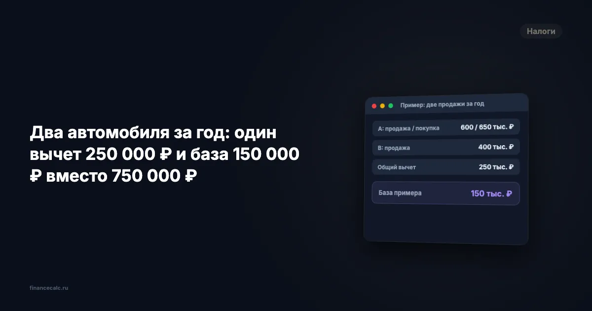 Два автомобиля за год: один вычет 250 000 ₽ и база 150 000 ₽ вместо 750 000 ₽