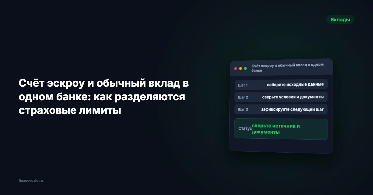 Счёт эскроу и обычный вклад в одном банке: как разделяются страховые лимиты