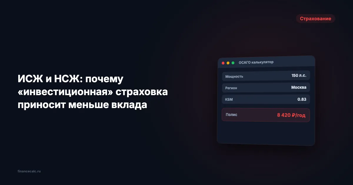 ИСЖ и НСЖ: почему «инвестиционная» страховка приносит меньше вклада — расчёт потерь