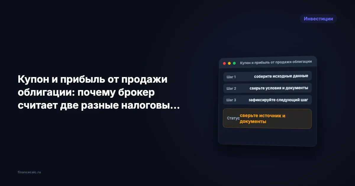 Купон и прибыль от продажи облигации: почему брокер считает две разные налоговые строки