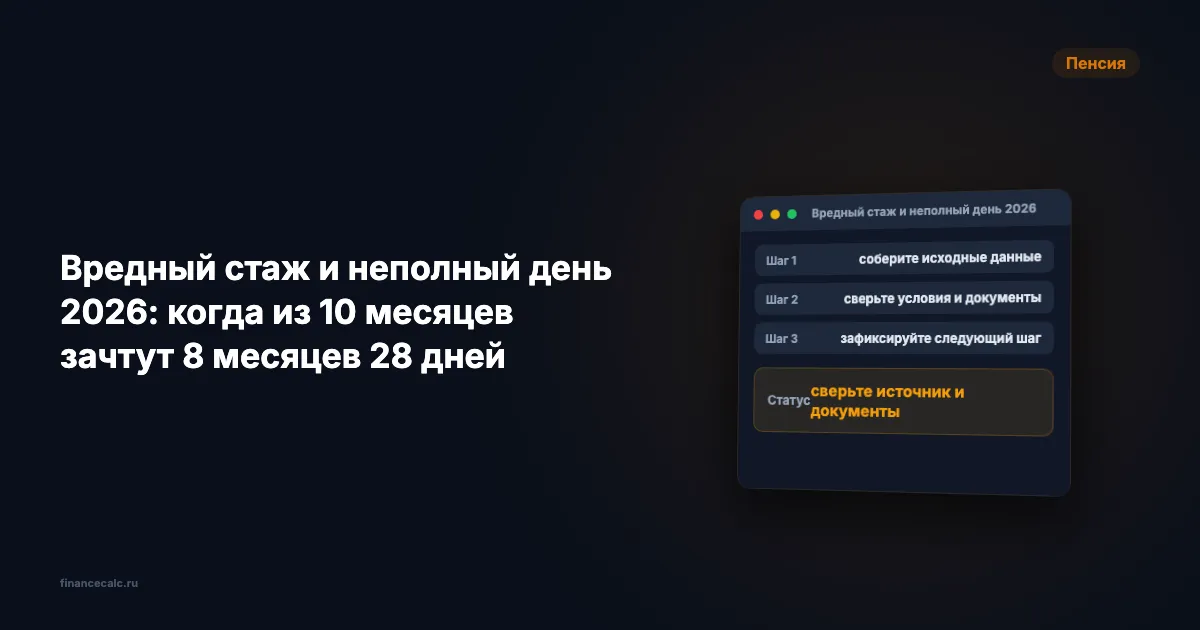 Вредный стаж и неполный день 2026: когда из 10 месяцев зачтут 8 месяцев 28 дней