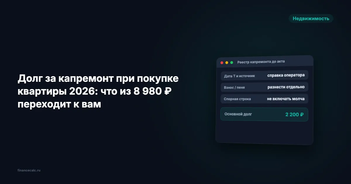 Долг за капремонт при покупке квартиры 2026: что из 8 980 ₽ переходит к вам