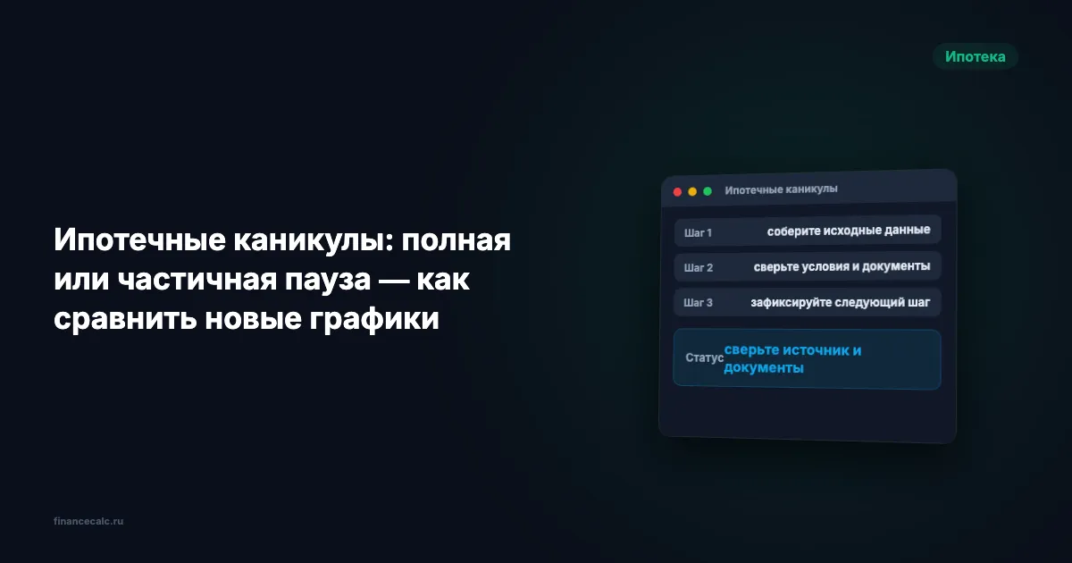 Ипотечные каникулы: полная или частичная пауза — как сравнить новые графики