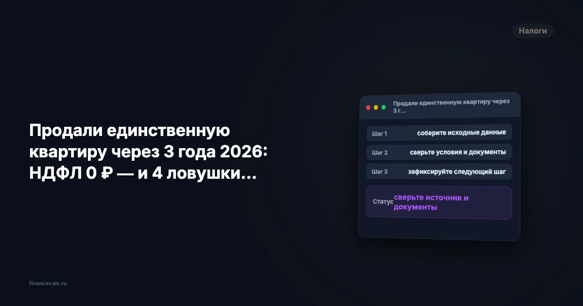 Продали единственную квартиру через 3 года 2026: НДФЛ 0 ₽ — и 4 ловушки статуса