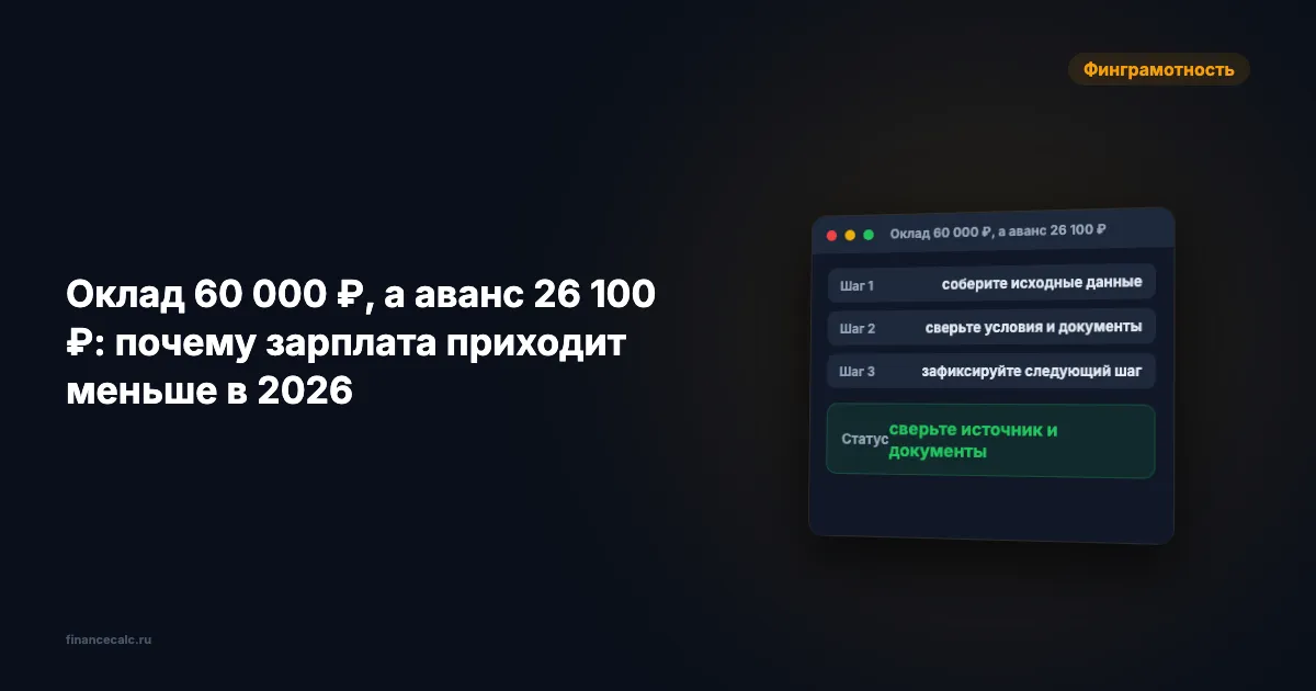 Оклад 60 000 ₽, а аванс 26 100 ₽: почему зарплата приходит меньше в 2026