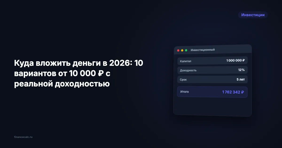 Куда вложить деньги в 2026: 10 вариантов от 10 000 ₽ с реальной доходностью