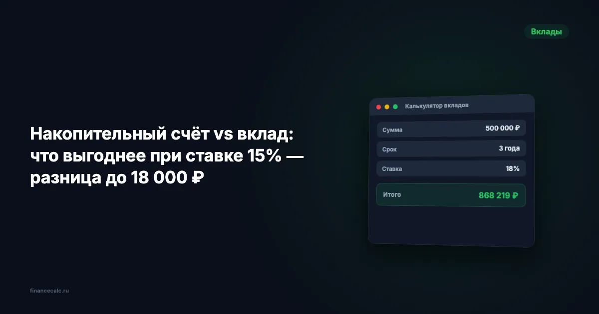 Накопительный счёт vs вклад: что выгоднее при ставке 15% — разница до 18 000 ₽