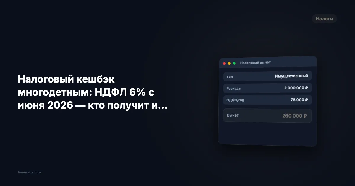 Налоговый кешбэк многодетным: НДФЛ 6% с июня 2026 — кто получит и сколько сэкономит