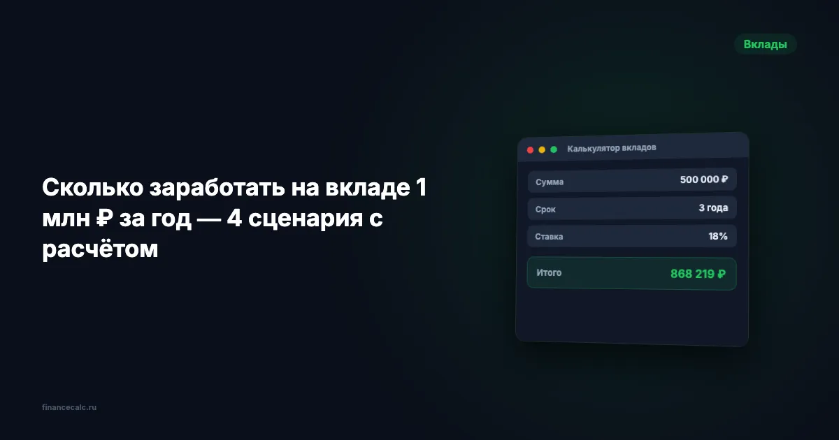 Сколько заработать на вкладе 1 млн ₽ за год — 4 сценария с расчётом