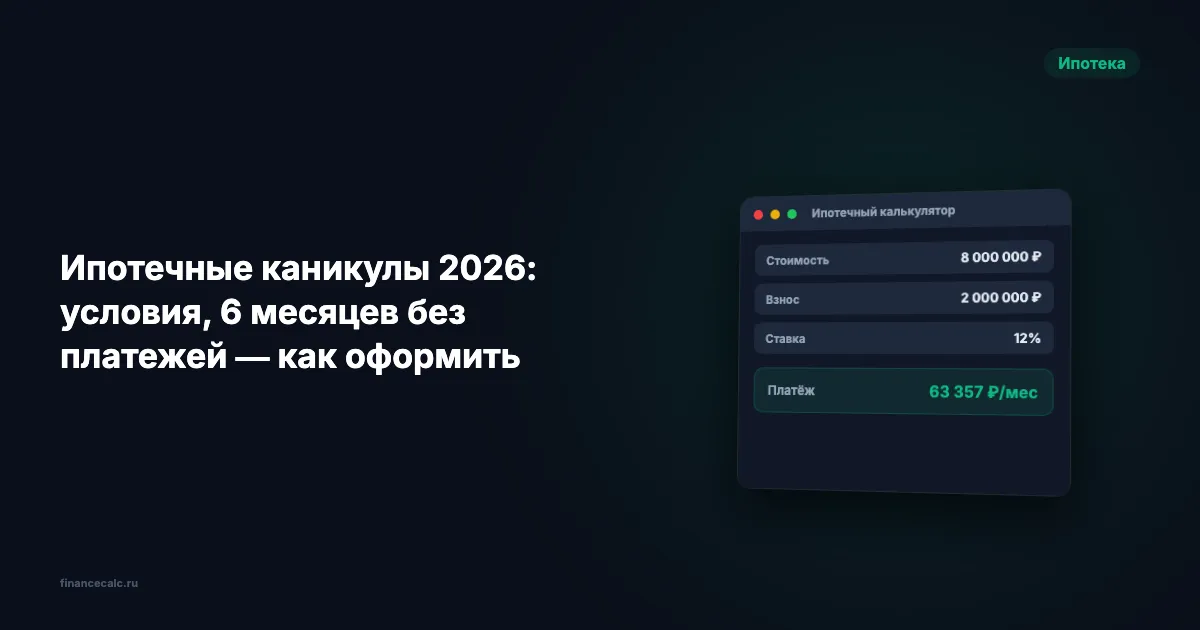 Ипотечные каникулы 2026: условия, 6 месяцев без платежей — как оформить