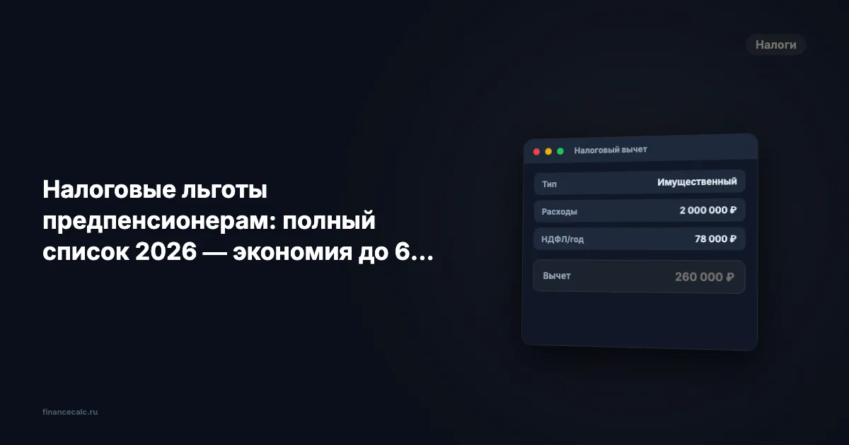 Налоговые льготы предпенсионерам: полный список 2026 — экономия до 60 000 ₽/год