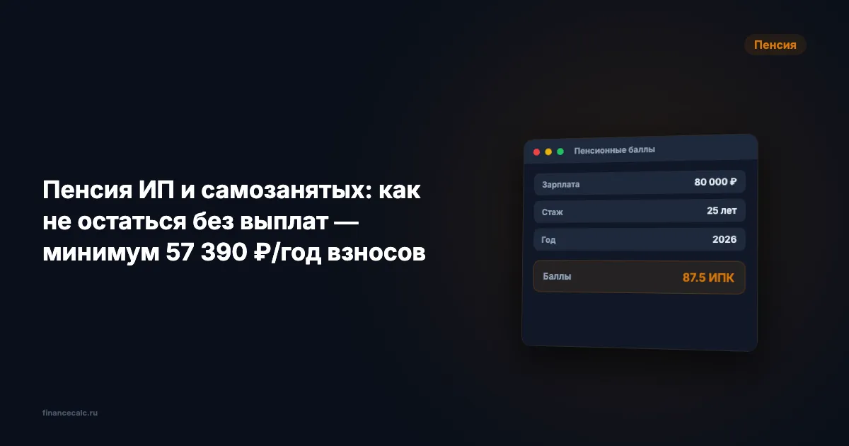 Пенсия ИП и самозанятых: как не остаться без выплат — минимум 57 390 ₽/год