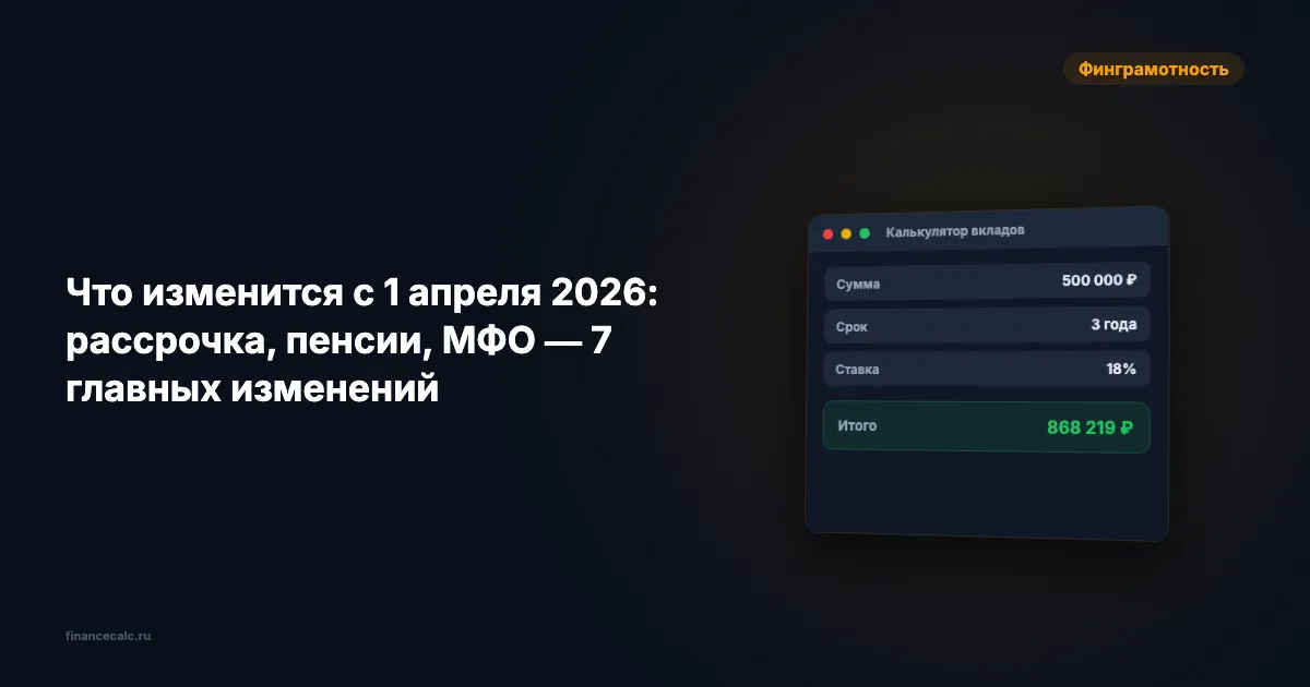 Что изменится с 1 апреля 2026: рассрочка, пенсии, МФО — 7 главных изменений