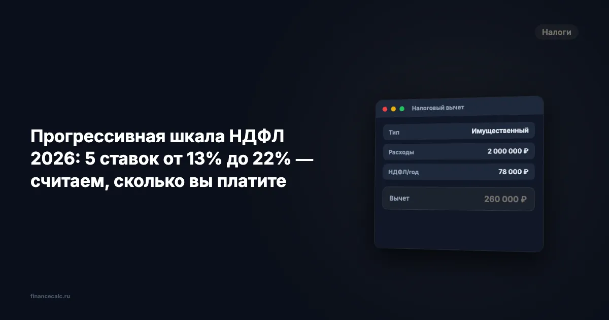 Прогрессивная шкала НДФЛ 2026: 5 ставок от 13% до 22% — считаем, сколько вы платите
