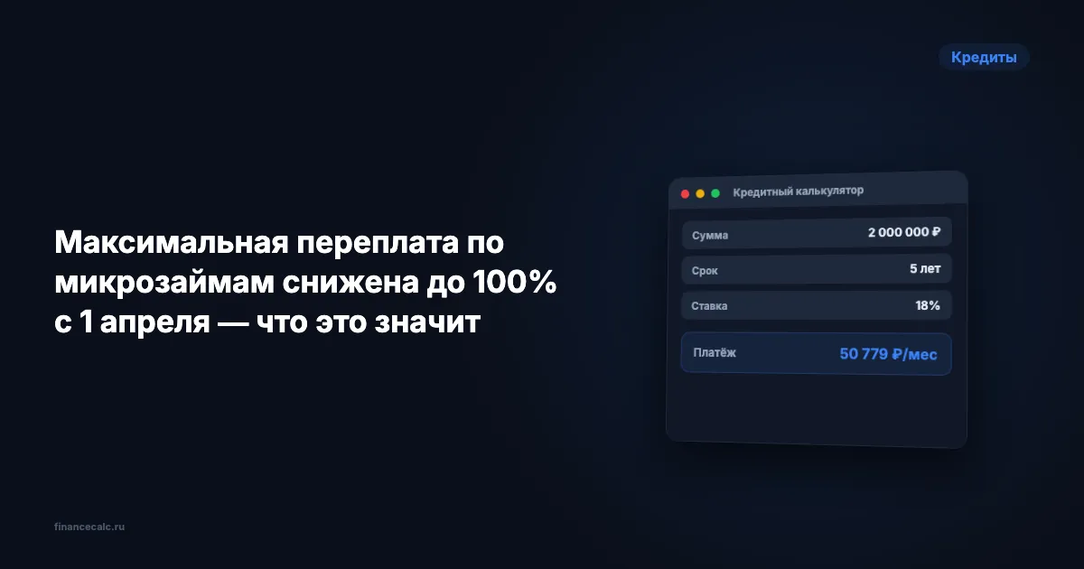 Максимальная переплата по микрозаймам снижена до 100% с 1 апреля — что это значит