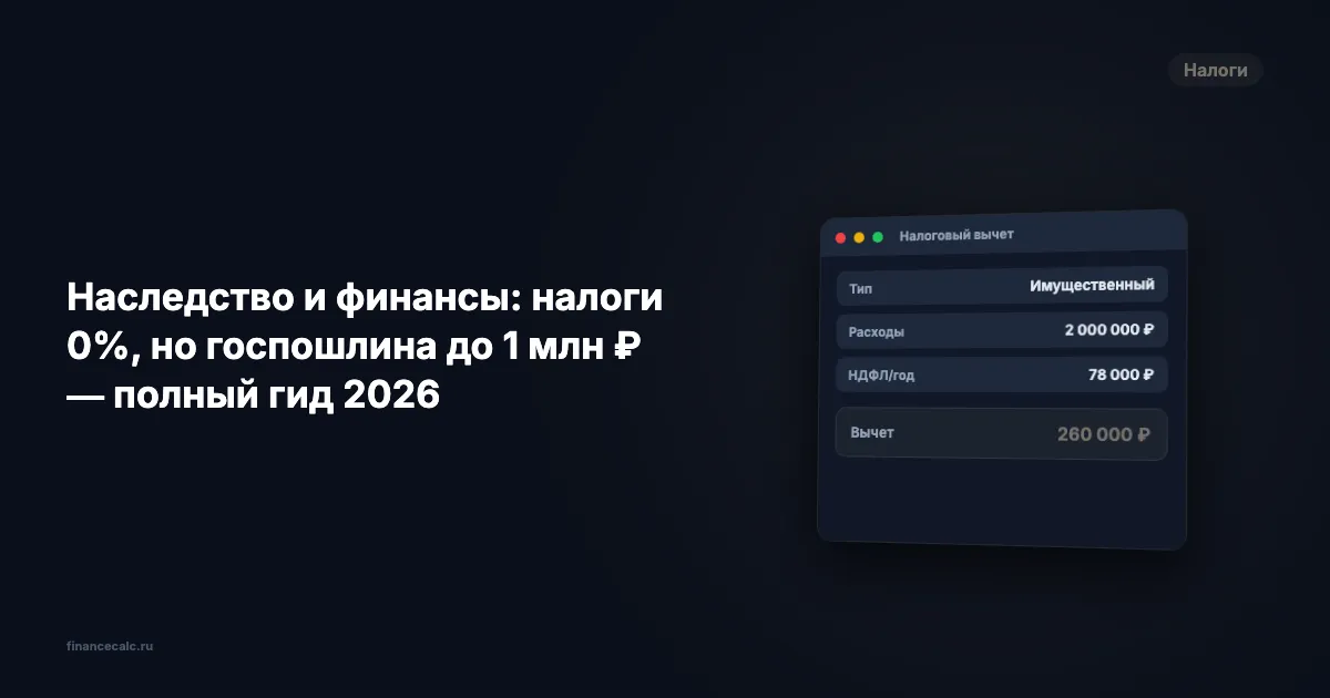 Наследство: налог 0%, но госпошлина до 1 000 000 ₽ — считаем реальные расходы в 2026