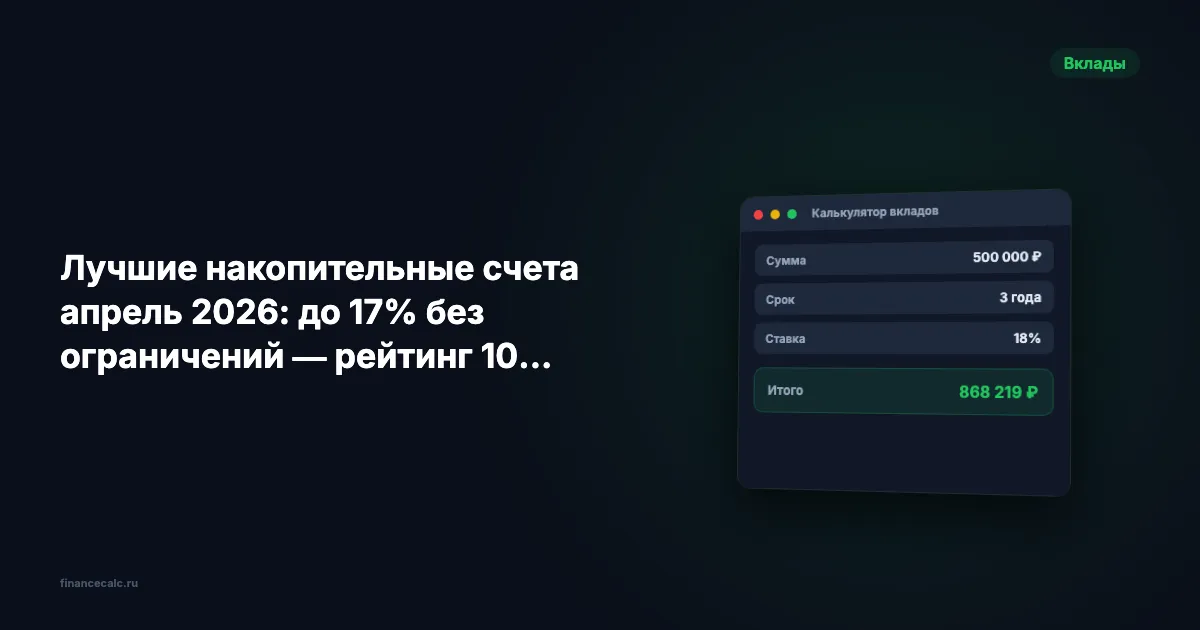 Лучшие накопительные счета апрель 2026: до 17% без ограничений — рейтинг 10 банков