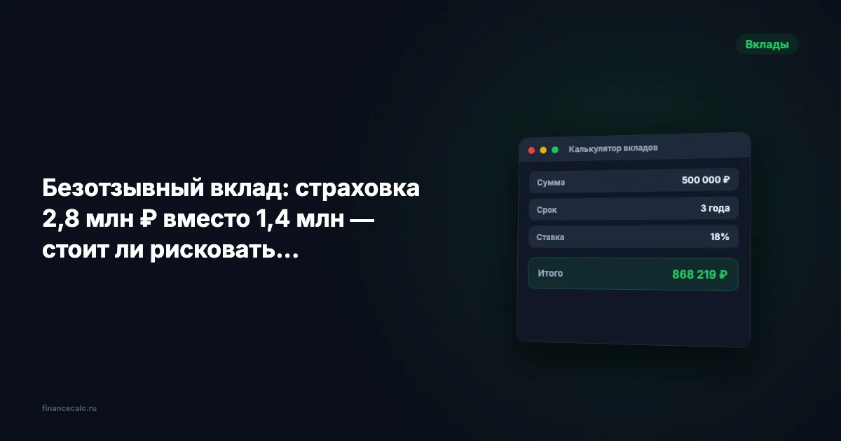 Безотзывный вклад: страховка 2,8 млн ₽ вместо 1,4 млн — стоит ли рисковать ликвидностью