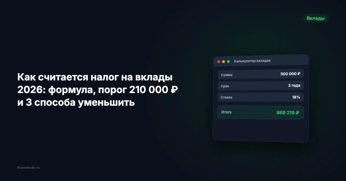 Как считается налог на вклады 2026: формула, порог 210 000 ₽ и 3 способа уменьшить