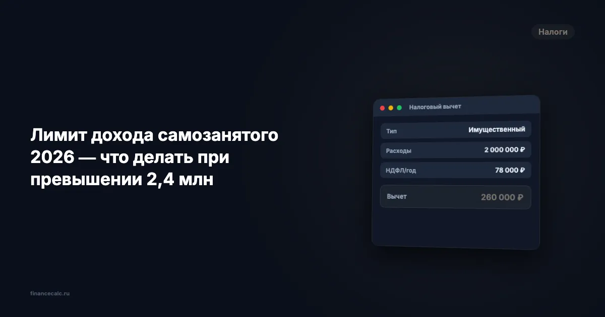Лимит дохода самозанятого 2026 — что делать при превышении 2,4 млн