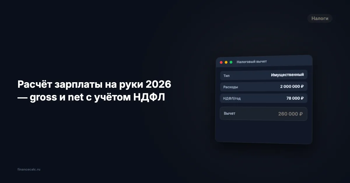 Расчёт зарплаты на руки 2026 — gross и net с учётом НДФЛ