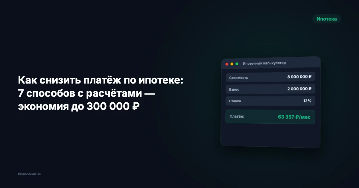 Как снизить платёж по ипотеке: 7 способов с расчётами — экономия до 300 000 ₽