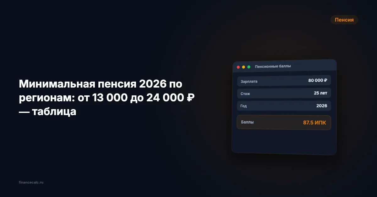 Минимальная пенсия 2026 по регионам: от 13 000 до 24 000 ₽ — таблица