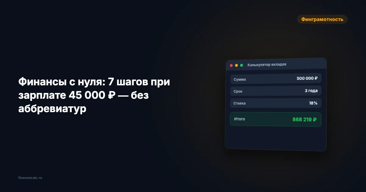 Финансы с нуля: 7 шагов при зарплате 45 000 ₽ — без аббревиатур
