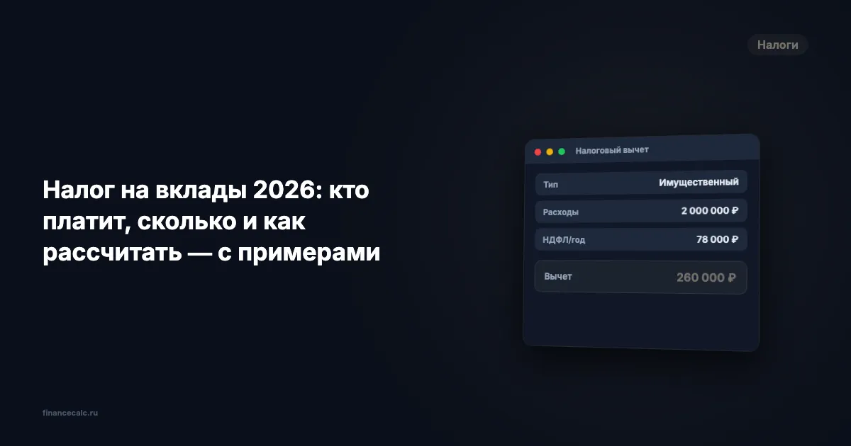 Налог на вклады 2026: кто платит, сколько и как рассчитать — с примерами