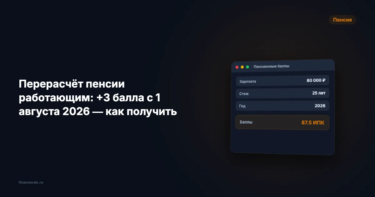 Перерасчёт пенсии работающим: +3 балла с 1 августа 2026 — как получить