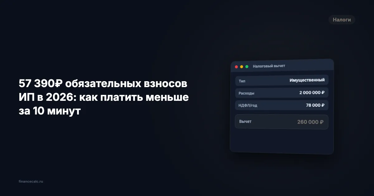 57 390 ₽ обязательных взносов ИП в 2026: как платить меньше за 10 минут