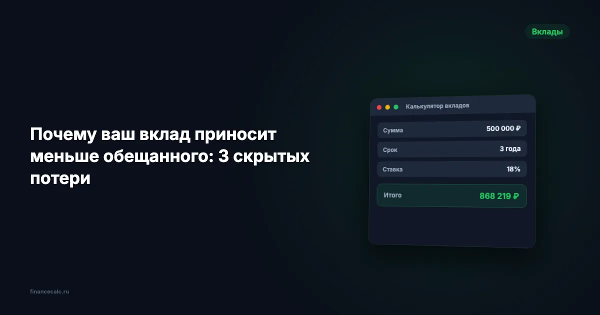 Почему вклад под 15% даёт только 9,1%: 3 скрытых потери на 1 млн