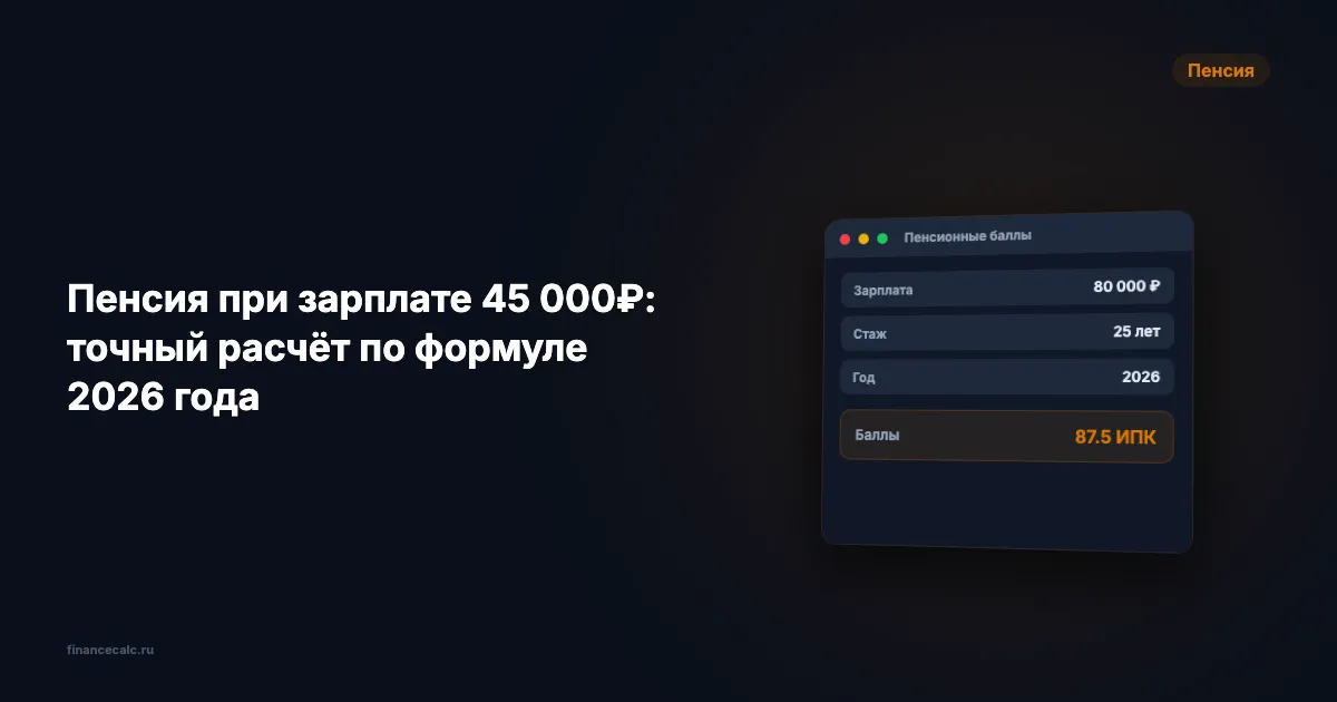 Пенсия при зарплате 45 000 ₽: модель 30 будущих лет по параметрам 2026 года