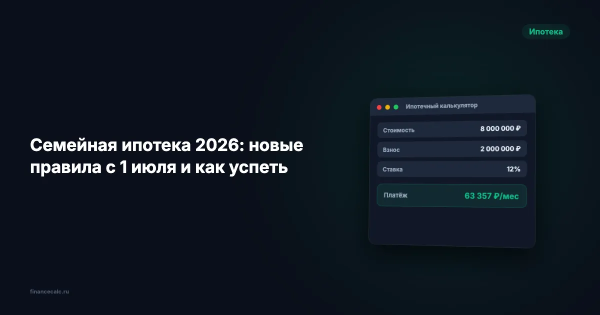 Семейная ипотека 2026: до 1 июля ставка 6%, после — 8%