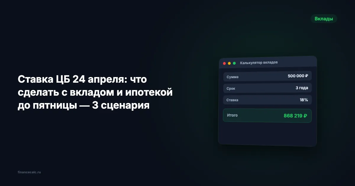 Ставка ЦБ 24 апреля: что сделать с вкладом и ипотекой до пятницы — 3 сценария