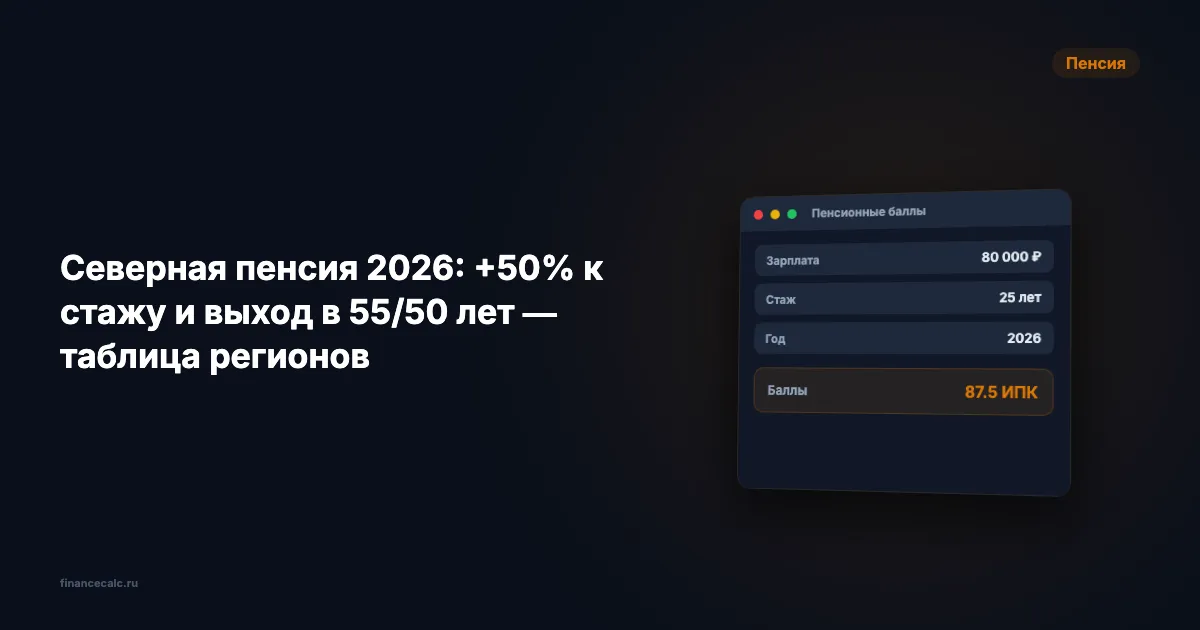 Северная пенсия 2026: +50% к фикс-части — таблица 20 регионов