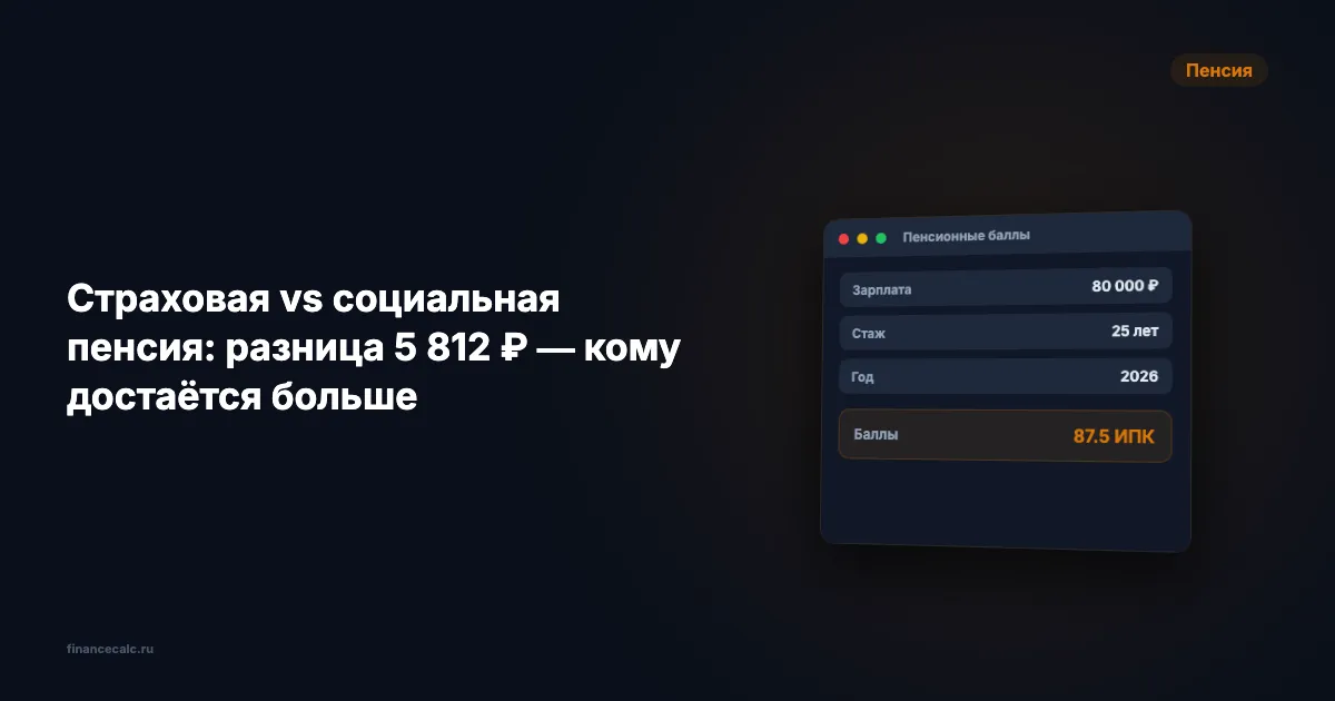 Страховая vs социальная пенсия 2026: разница 17 692 ₽/мес — кому достаётся больше